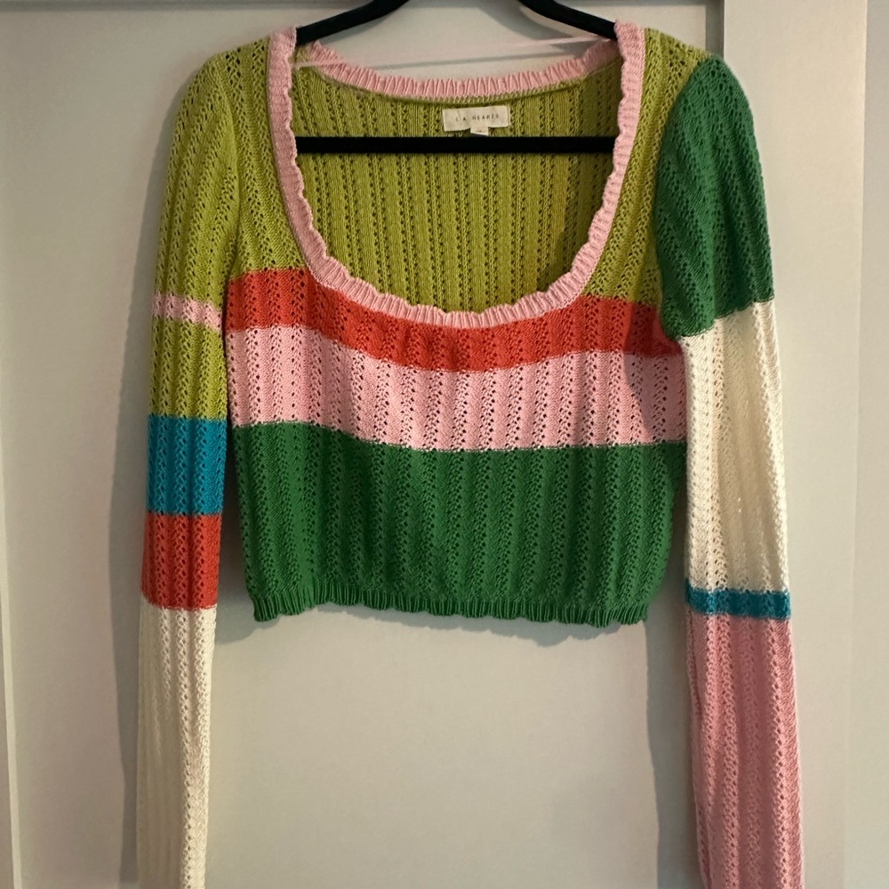 Colorful Cropped Knit Sweater - M